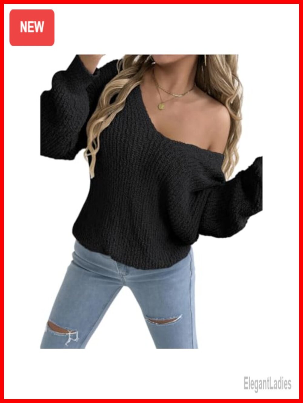 Oversized Off Shoulder Peplum Knit Sweater Asymmetrical V-Neck